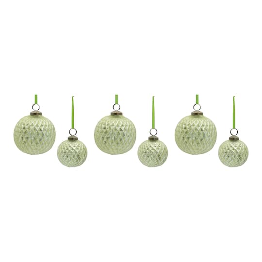 Green Textured Glass Ball Ornament Set
